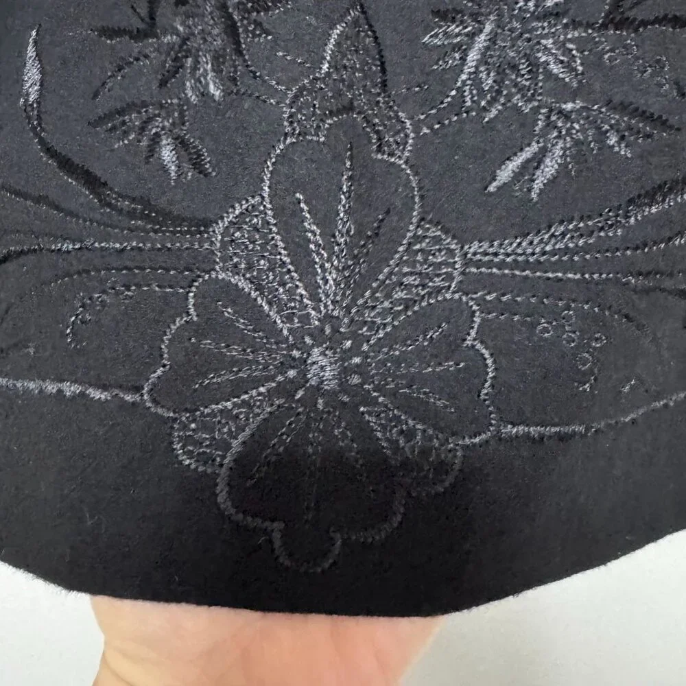 Talbots Petite Black Wool Blend Embroidered A Line‎ Pencil Maxi Skirt Size 12 P